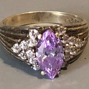 Sterling Silver Amethyst DQ CZ Ring Size 7 3/4